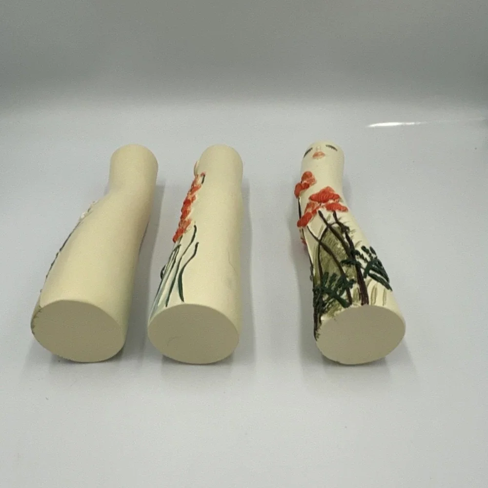 Set of 3 Modern Floral Face Vases, Cream Orange Blue Green, Matte Finish